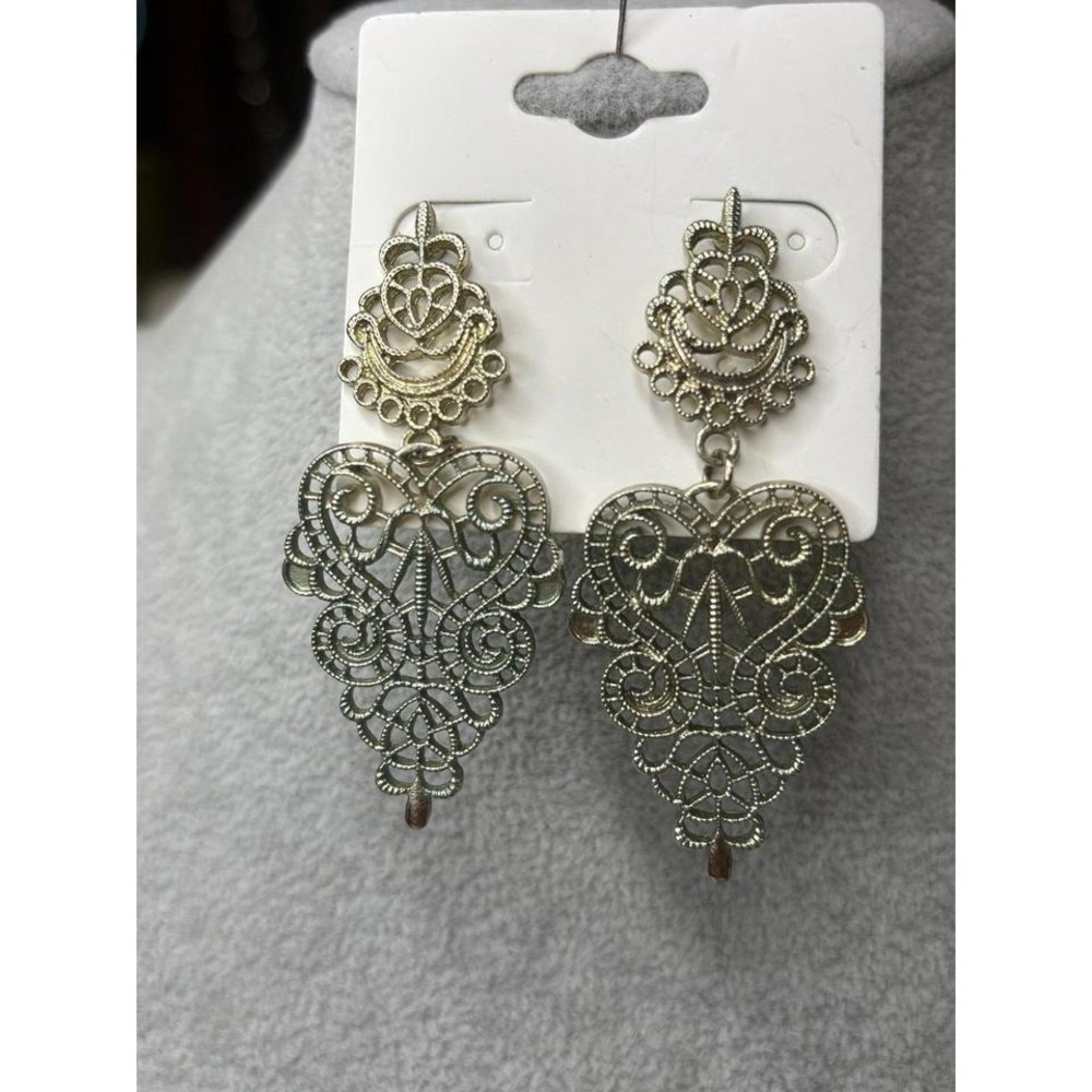 Silver-tone Filigree Drop Earrings